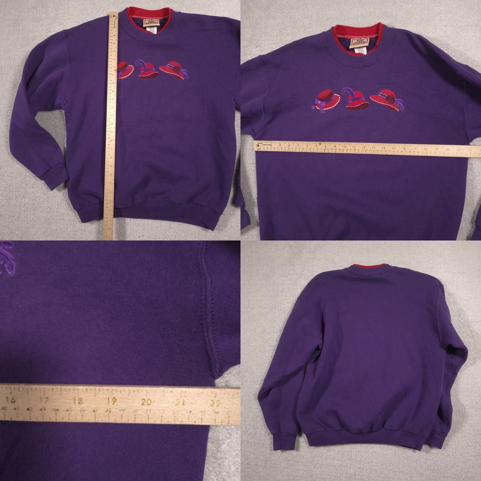 Vintage VINTAGE Top Stitch Shirt Womens M Purple Red Hat Society Embroidered Fleece Size M / US 6-8 / IT 42-44 - 8 Thumbnail