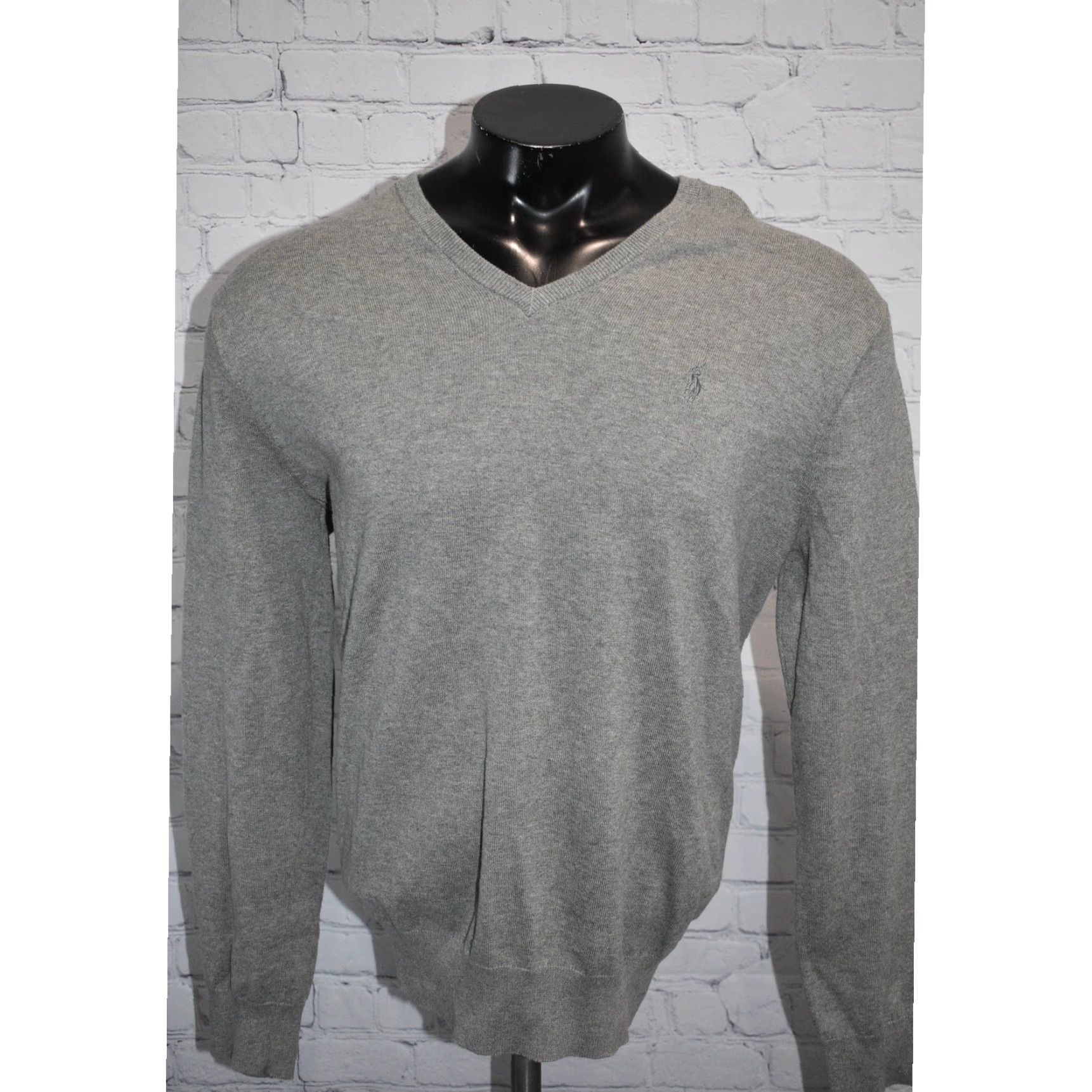 Polo Ralph Lauren Gray Cotton Sweater Large Pullover V-Neck Mens Classic Fit