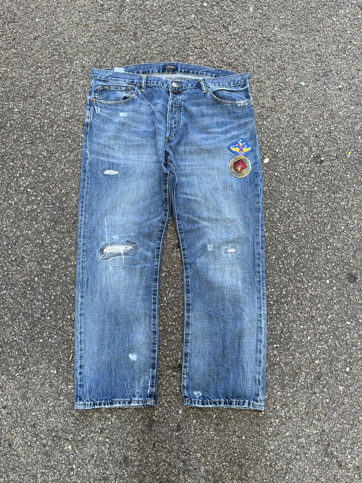 POLO RALPH LAUREN JEANS TIGER PATCH US RL 67 DISTRESS DENIM