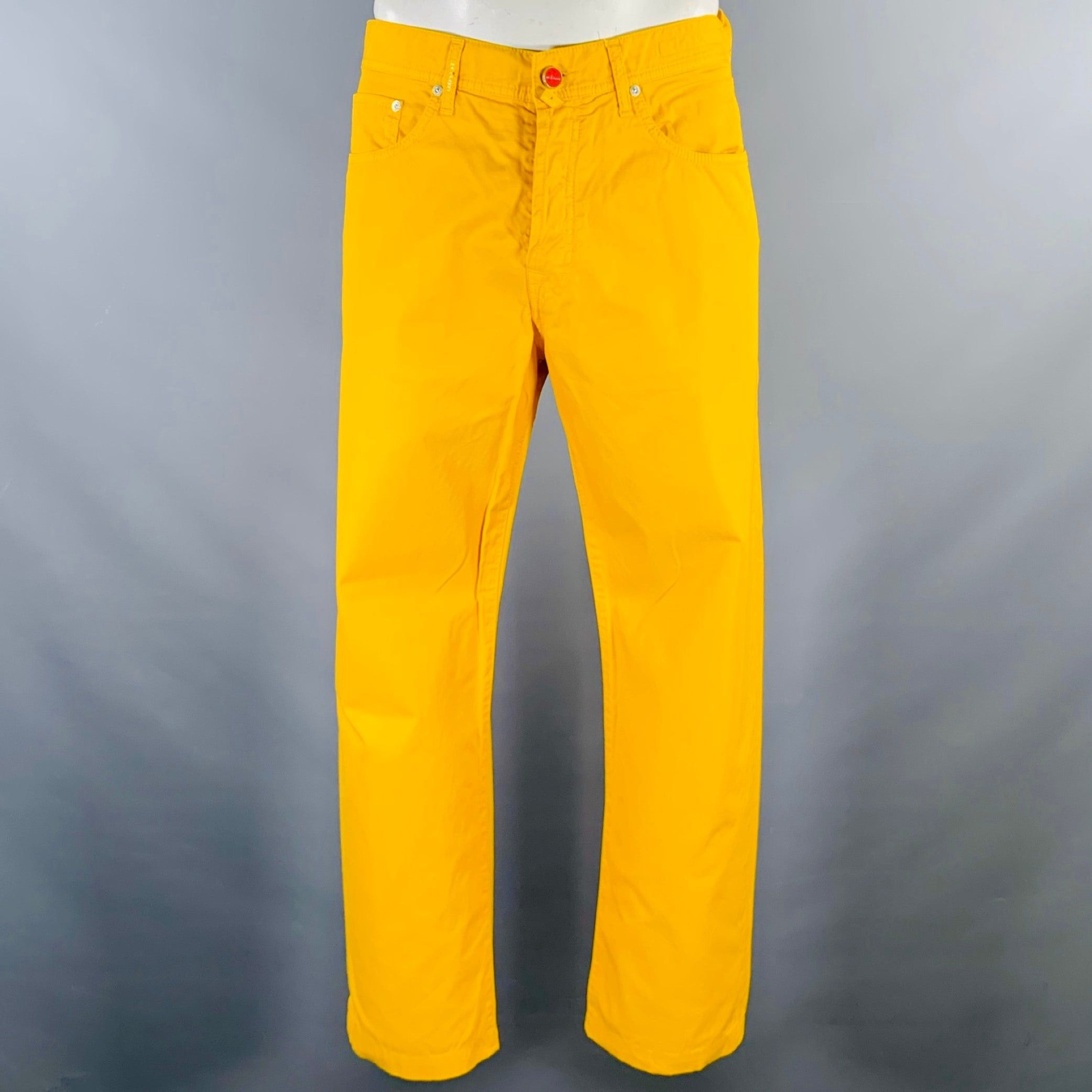 image of Kiton Yellow Cotton Jean Cut Casual Pants, Men's (Size 36)