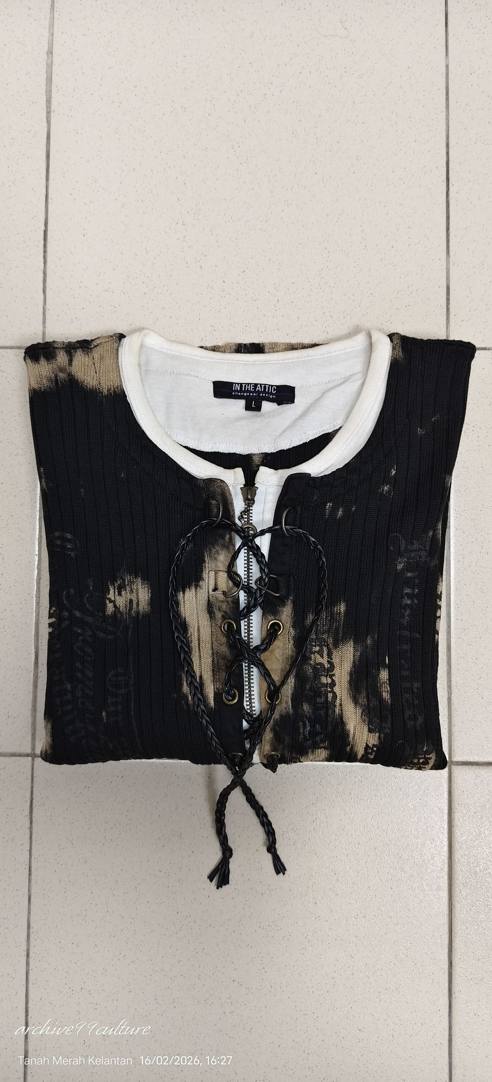 In The Attic AW2000 Bleached Grunge Lace-Up Ribbed Knit Sweater Size US M / EU 48-50 / 2 - 25 Thumbnail