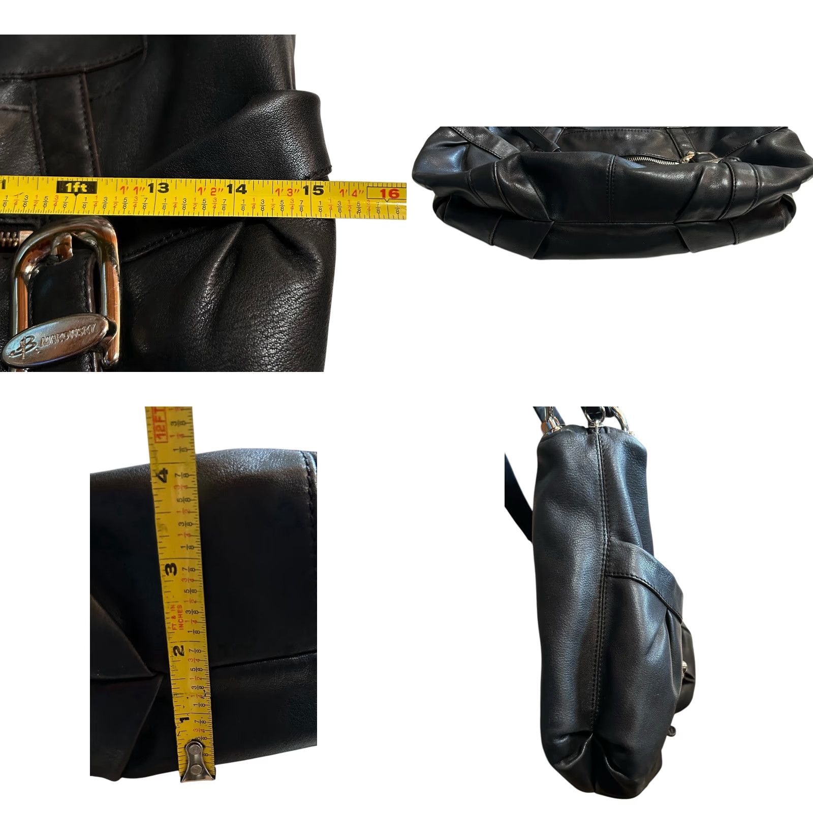 Vintage B. Makowsky Black Leather Shoulder Handbag Women Purse Read Hobo Tote Bag Womens Medium Black Leather Hobo Bag Ladies Vintage No Size ONE SIZE - 8 Thumbnail