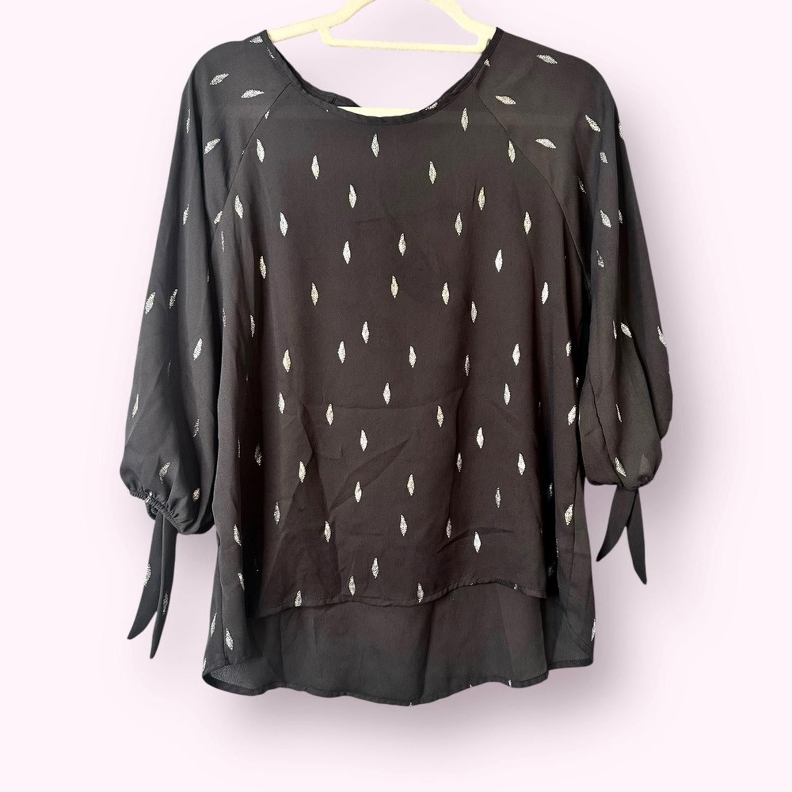 Designer Papermoon Blouse Silver Accents Tie Sleeve 3/4 Sleeve Top Size M / US 6-8 / IT 42-44 - 1 Thumbnail