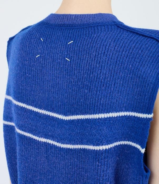 Maison Margiela o1bcso1str0526 Sunbleached Wool Gilet in Blue Size S / US 4 / IT 40 - 7 Thumbnail