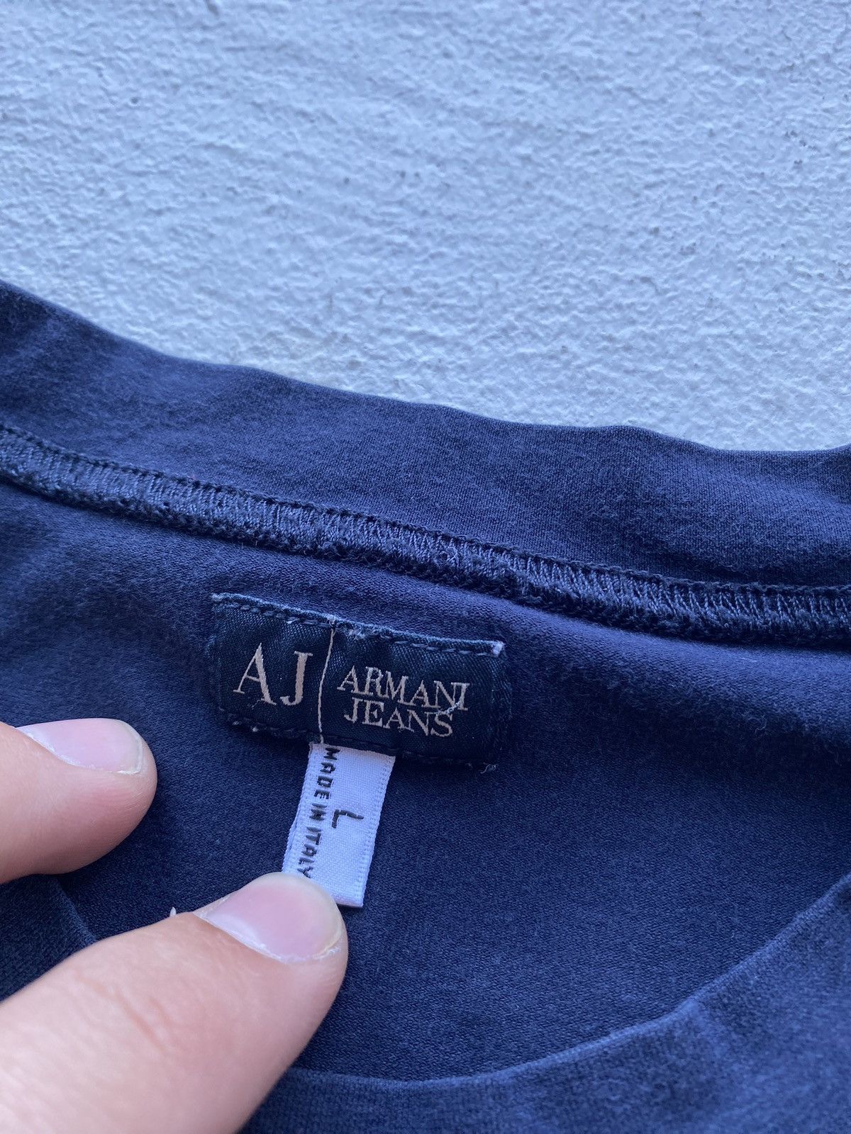 VNTG Armani Jeans Giorgio Blue Womens Long Sleeve Tee Logo