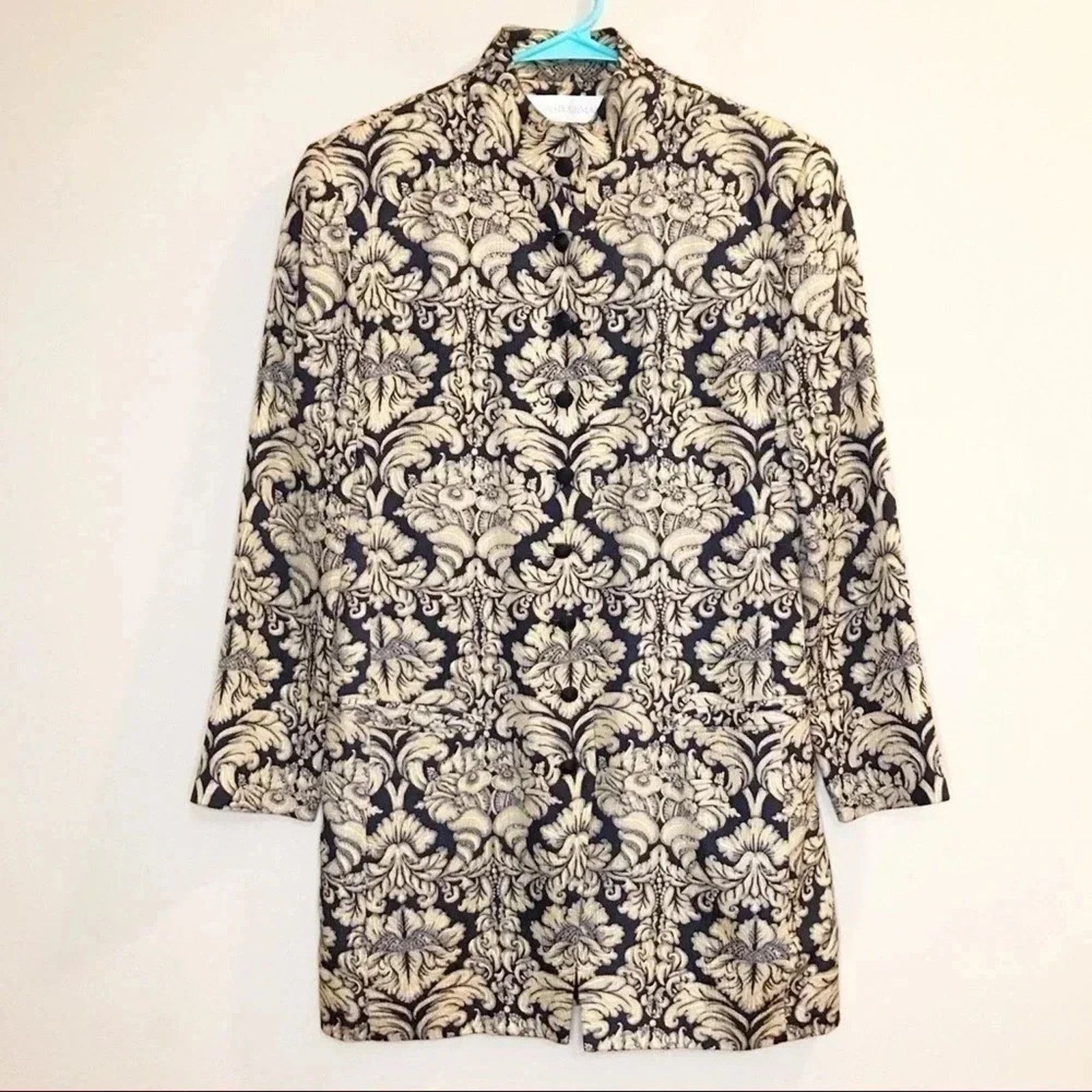 Other Dana Buchman Silk Floral Damask Long Jacket Coat Size S / US 4 / IT 40 - 1 Thumbnail
