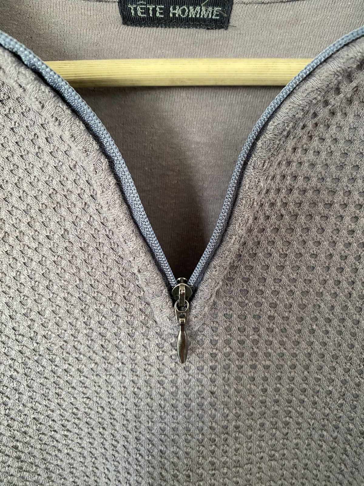 Issey Miyake × Japanese Brand × Tete Homme Vintage Tete Homme Half Zipper Waffle Knit Size L / US 10 / IT 46 - 5 Thumbnail