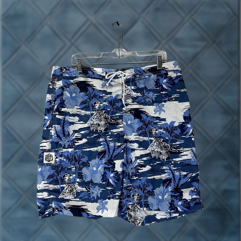 Chaps Chaps Swim Trunks Mens XL Blue Abstract Floral Boardshorts Beach Pool Nylon Polyester Quick Dry Breathable Pockets Drawstring Elastic Waist Lined Size US 36 / EU 52 - 1 Thumbnail