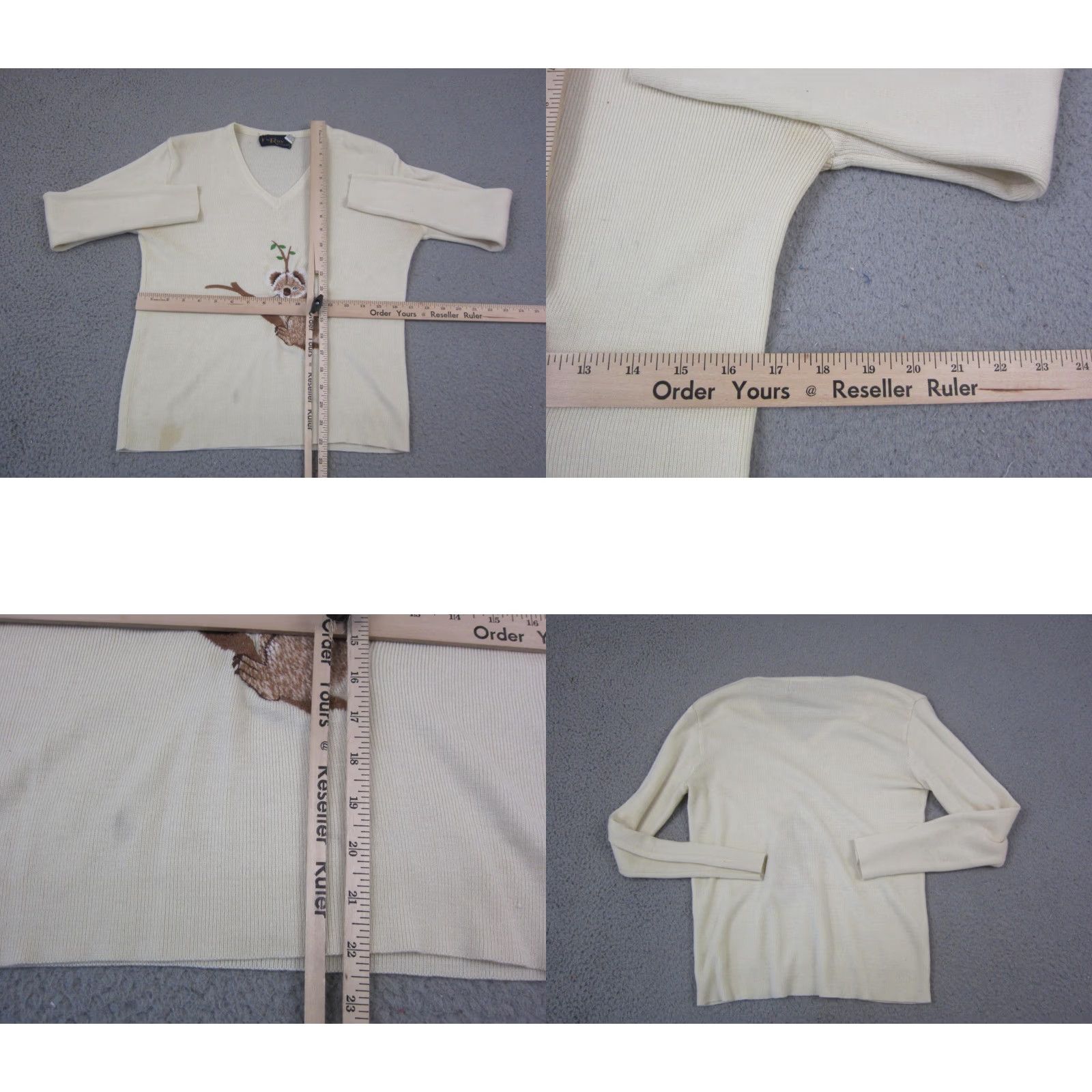 Vintage VINTAGE Leroy Sweater Womens M Ivory Embroidered V-Neck 60s 90s Classic Knit Pullover Long Sleeve Size M / US 6-8 / IT 42-44 - 8 Thumbnail