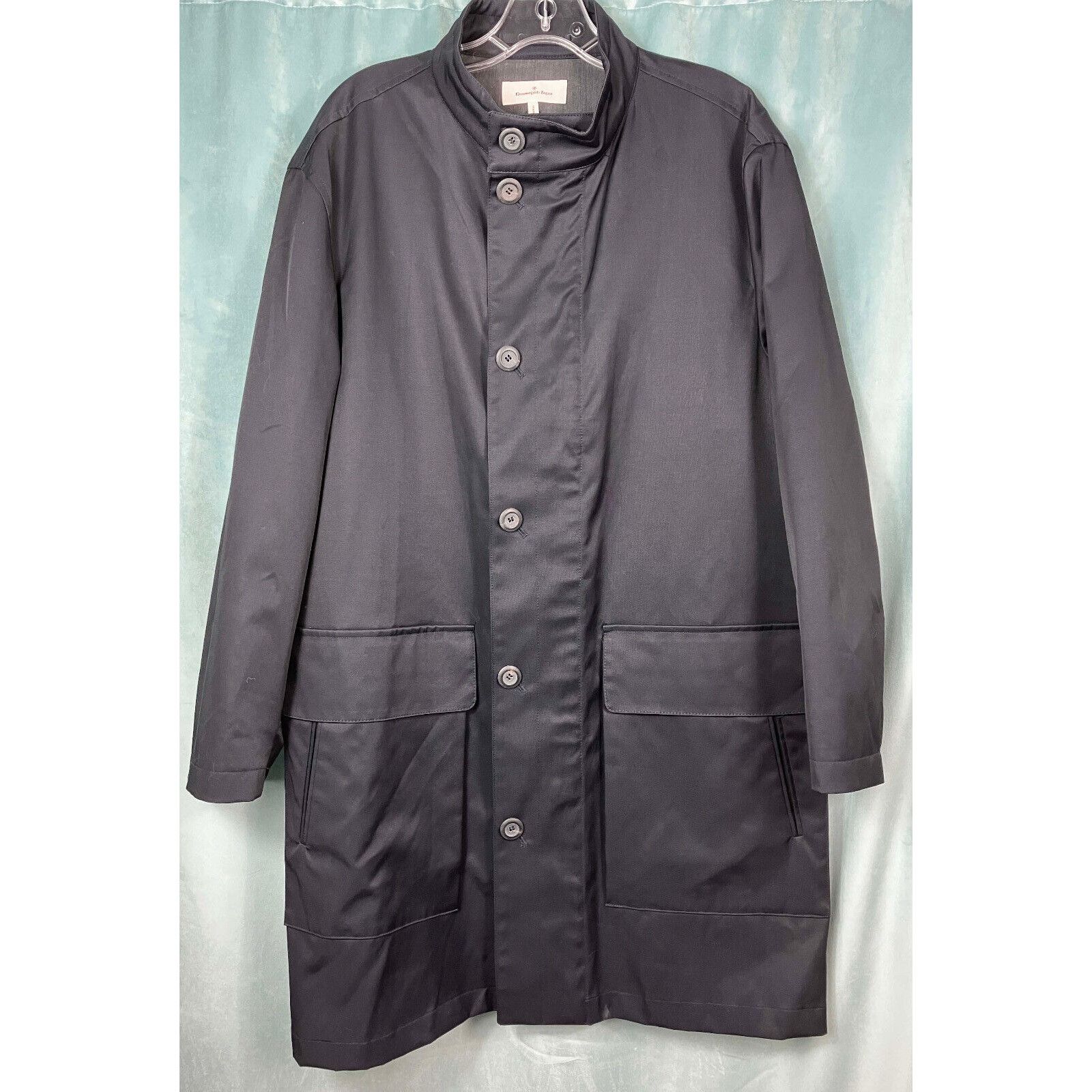 image of M 50 Ermenegildo Zegna Pocket Button Funnel Collar Raincoat in Black, Men's (Size Medium)