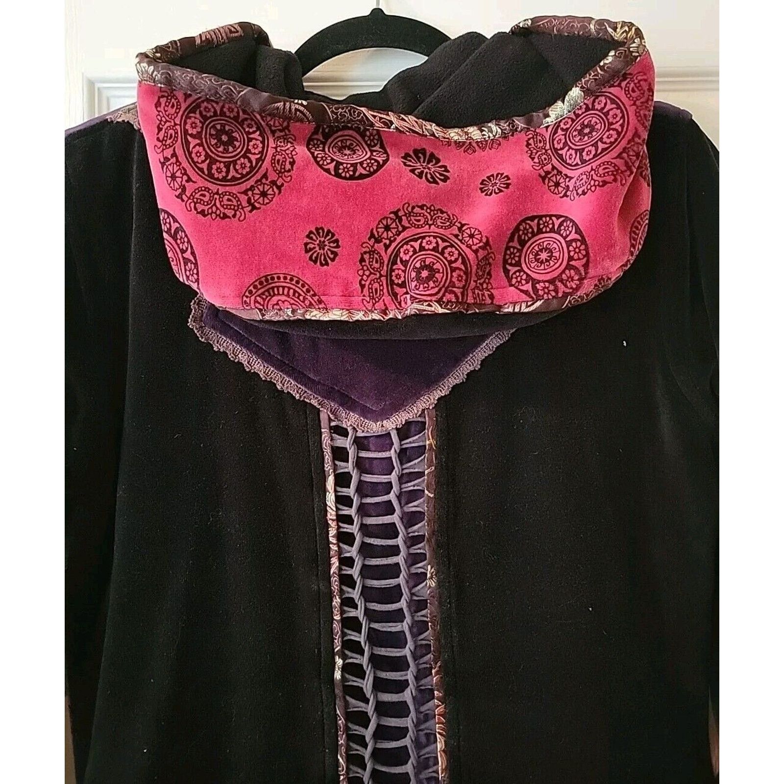Other Collection Royal Red Purple Velvet Hooded Fleece Lined Boho Size M / US 6-8 / IT 42-44 - 6 Thumbnail
