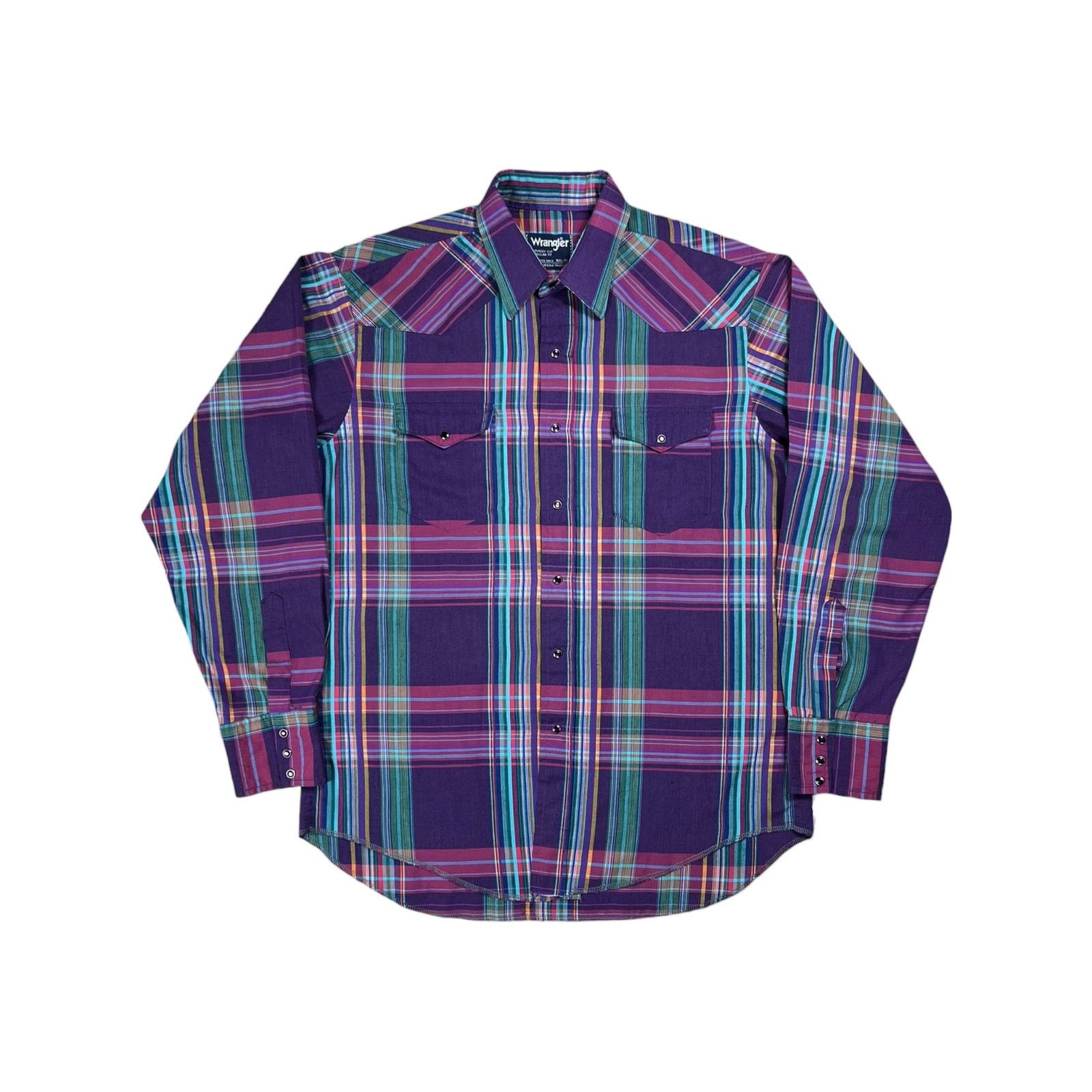 Vintage × Wrangler Vintage 80s Wrangler pearl snap plaid Western button up Size US XL / EU 56 / 4 - 1 Thumbnail