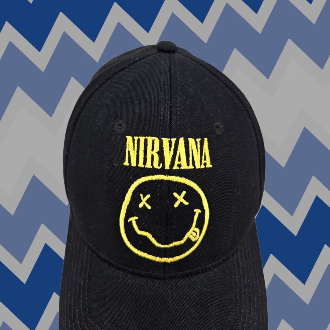 Vintage Nirvana Adjustable Hat Black Smiley Face Embroidered Baseball Rock Men Adjustable Baseball Cap Size ONE SIZE - 1 Thumbnail