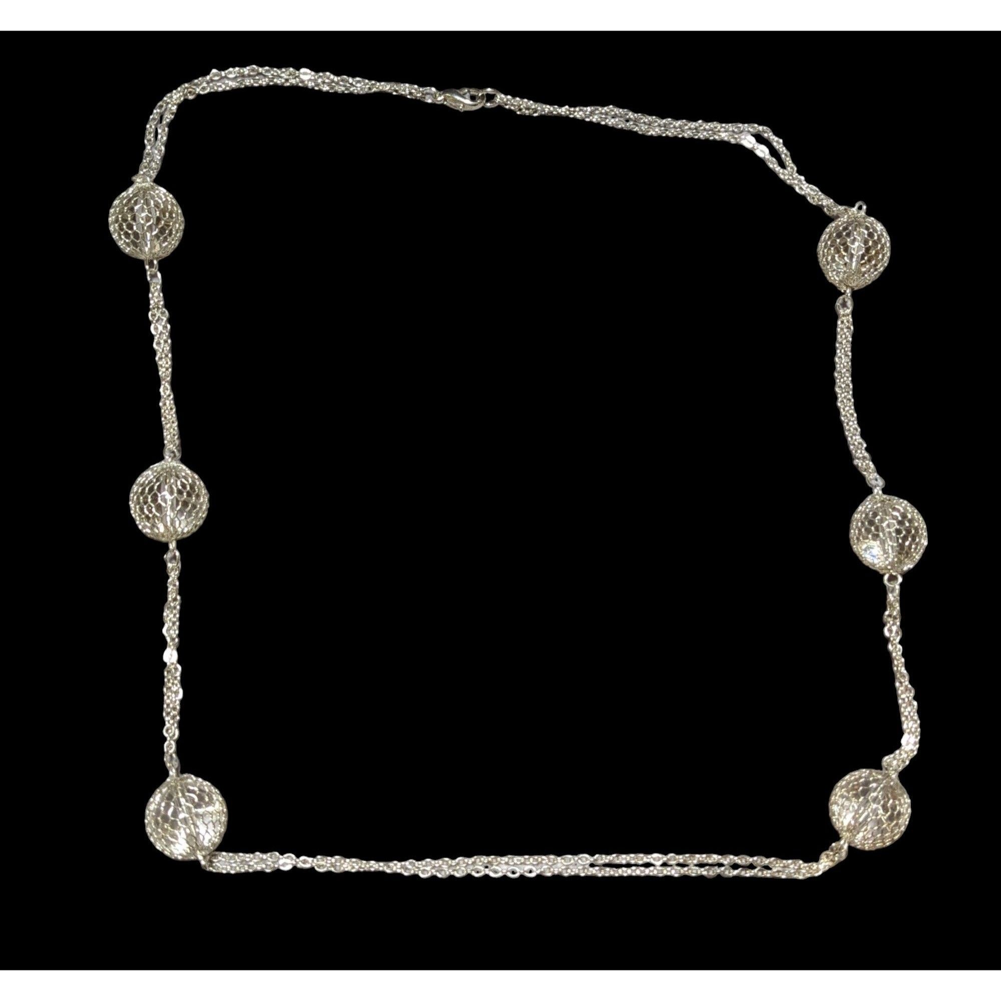 Other Bright Silver Mesh Ball Double Chain Necklace Size ONE SIZE - 2 Thumbnail