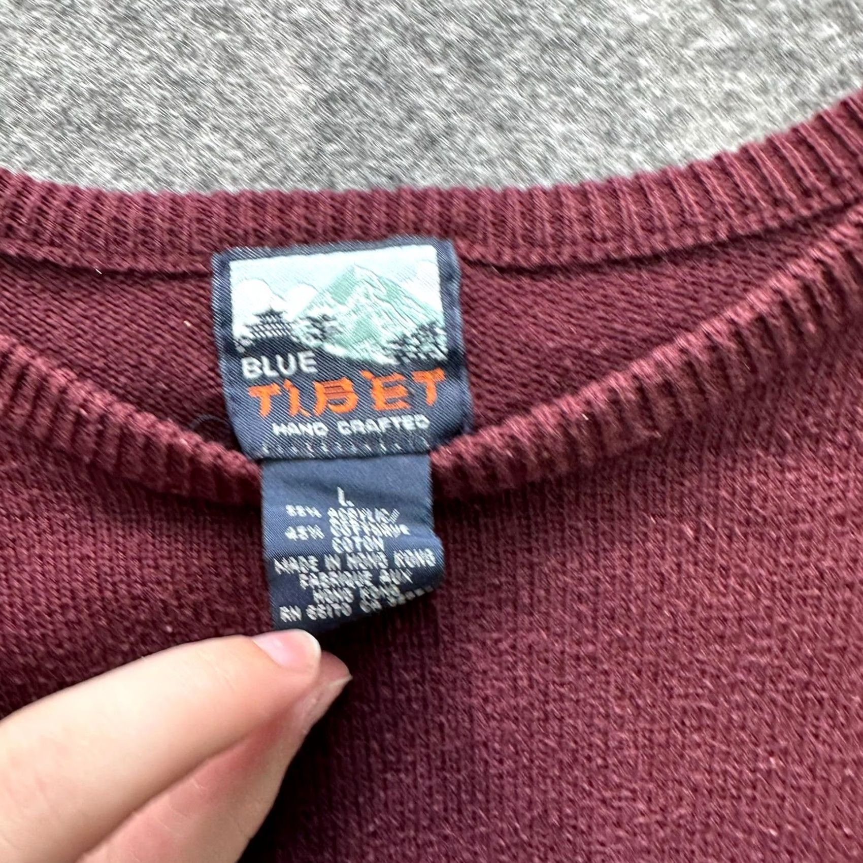 Vintage Blue Tibet Mens L Purple Embroidered Buddha Crewneck Knit Winter Sweater Size US L / EU 52-54 / 3 - 4 Thumbnail
