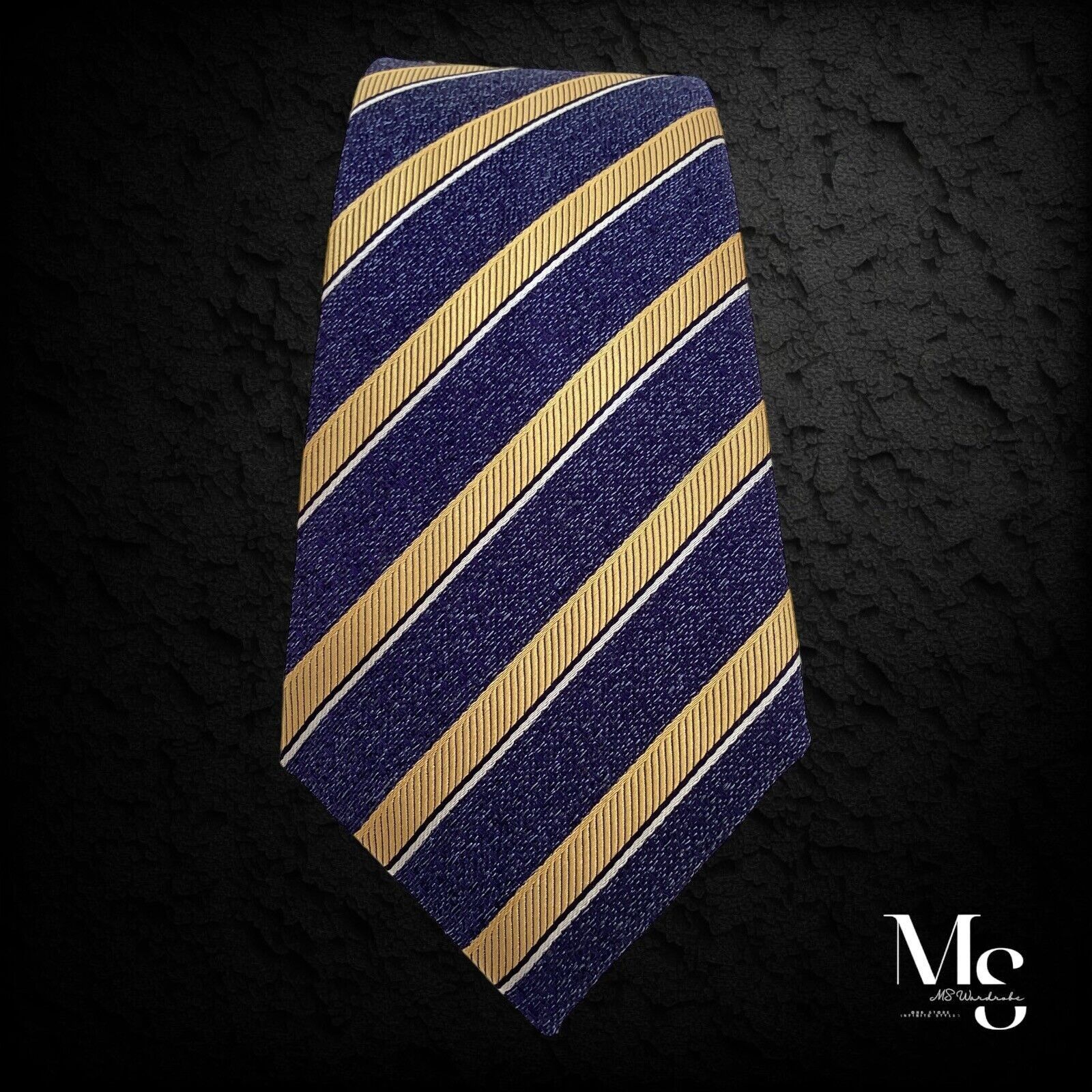 Canali CANALI 1934 Current Blue Yellow Striped Luxury Silk Tie Ital Size ONE SIZE - 5 Thumbnail