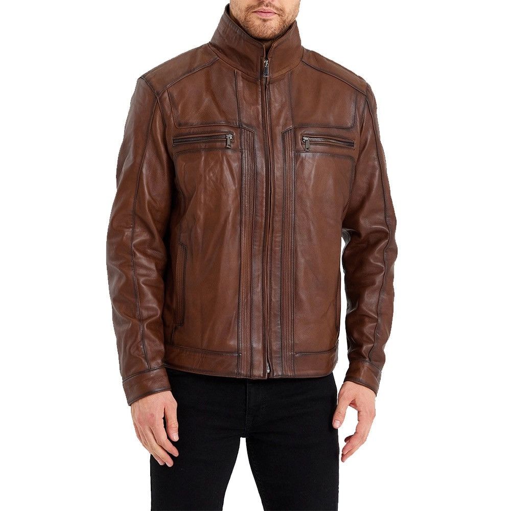 Other Mens Waxed Bomber Brown Leather Jacket Size US XXL / EU 58 / 5 - 4 Thumbnail