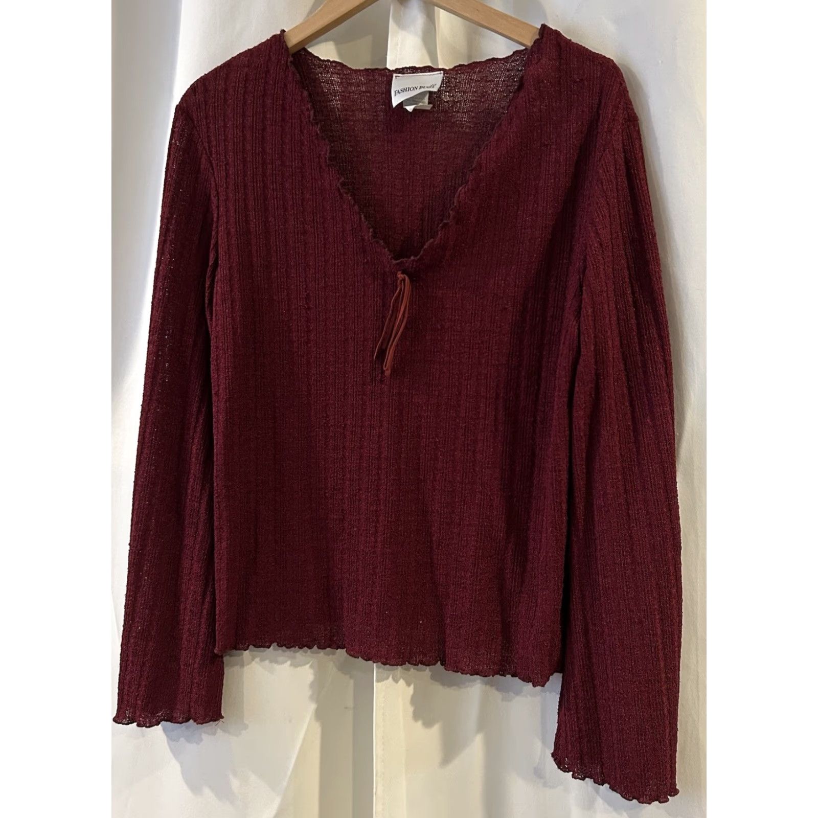 Vintage VINTAGE Fashion Bug Blouse Shirt Womens XL Red Long Sleeve Y2K Belle V-Neck Pullover Solid Pattern Size XL / US 12-14 / IT 48-50 - 2 Thumbnail