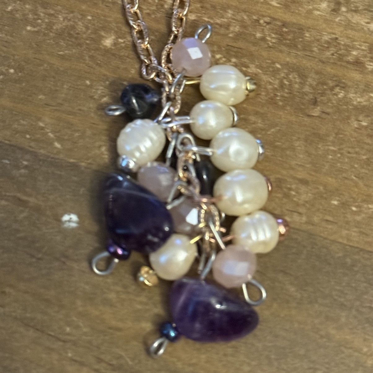 Vintage Vintage long gold pearls & purple polished stones necklace Size ONE SIZE - 4 Thumbnail