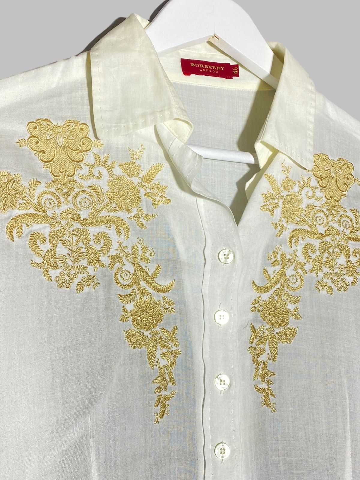 Burberry Burberry London White Bamboo Shirt With Gold Embroidery Size L / US 10 / IT 46 - 3 Thumbnail