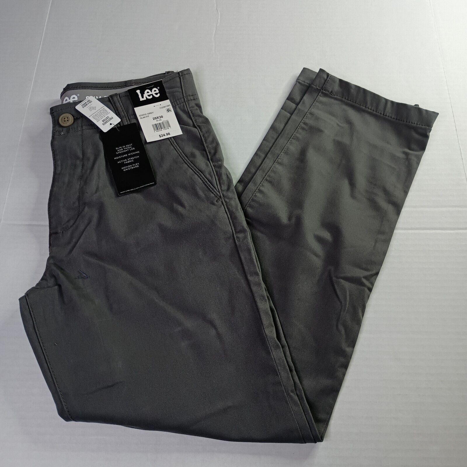 Lee Lee Chino Motion Flex Waistband Pants Men's 29x30 Gray Slim Size US 29 - 1 Thumbnail
