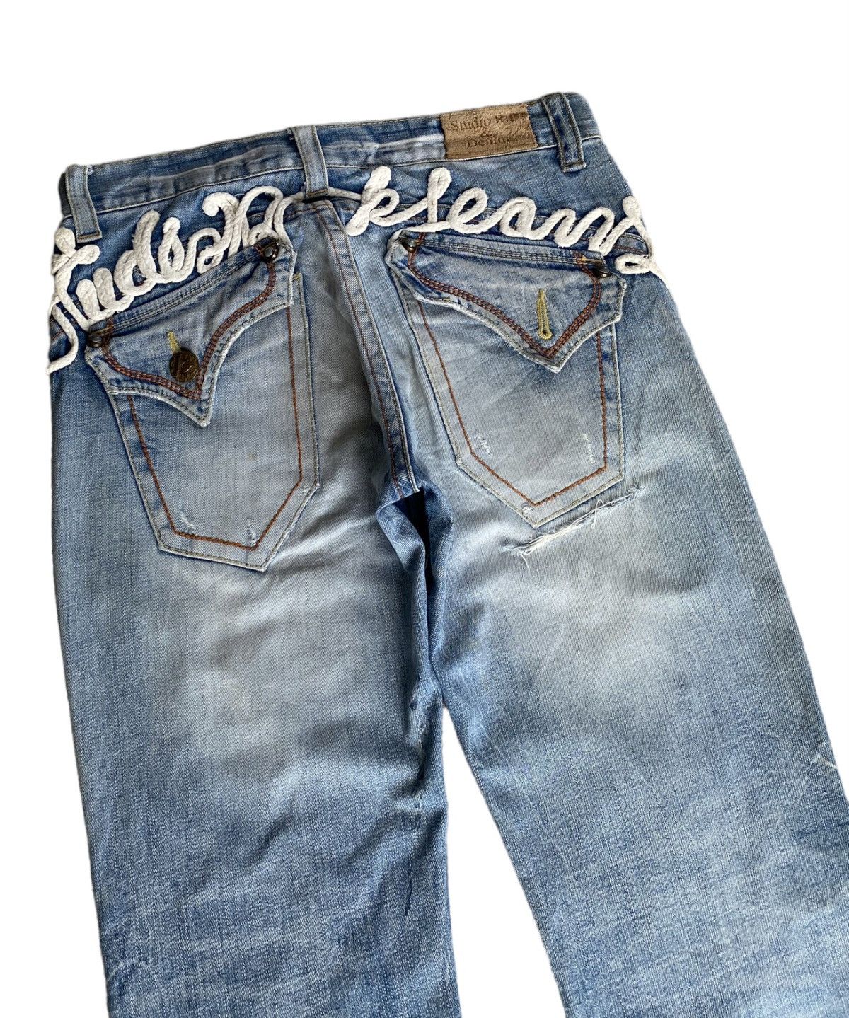 If Six Was Nine 🔥FLARED JEANS STUDIO R.P DENIM DISTRESSED JEANS AVANT GARDE Size US 33 - 8 Thumbnail