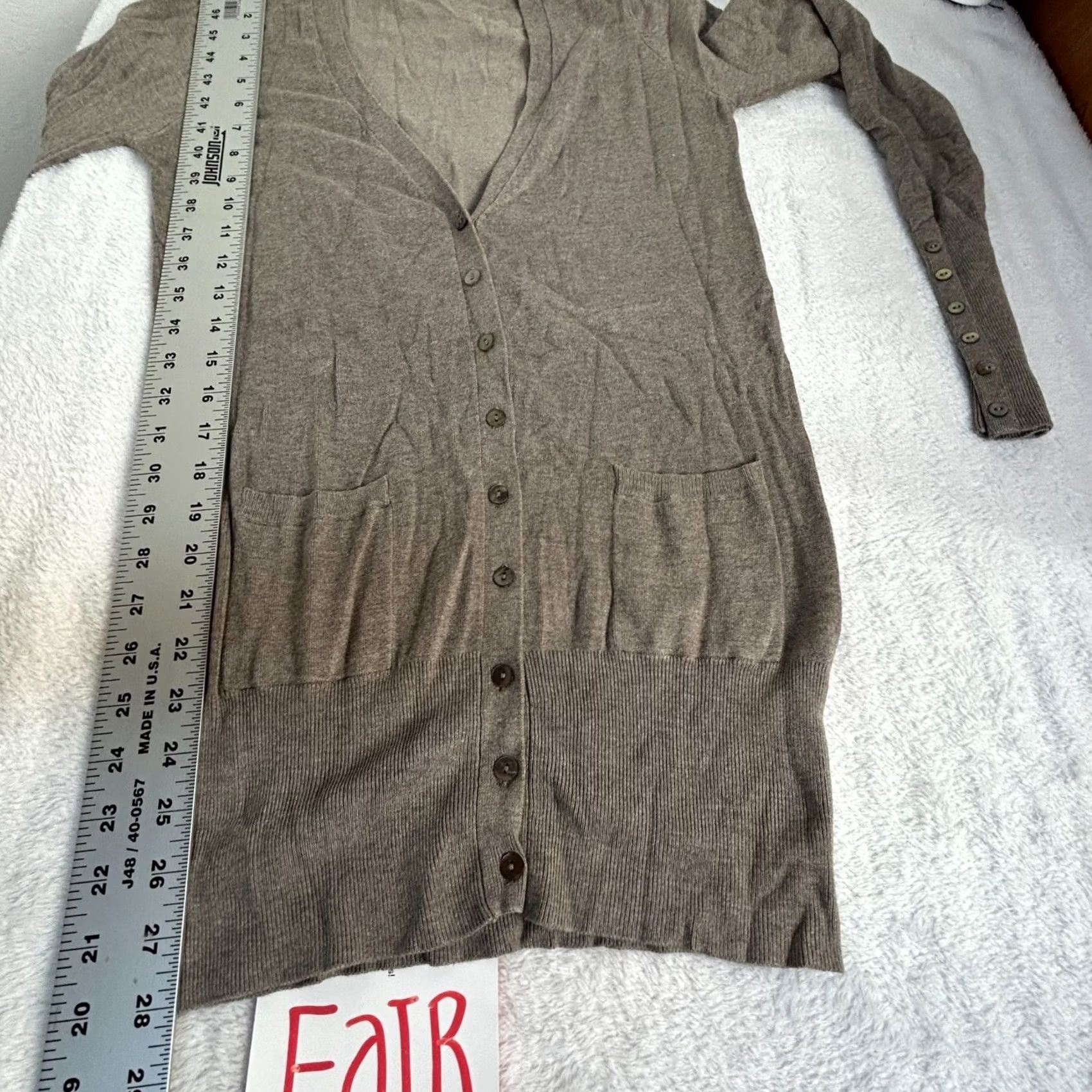 Zara Zara Women Long Taupe Button-Down V-Neck Cardigan Sweater Medium Pockets Casual Size M / US 6-8 / IT 42-44 - 6 Thumbnail