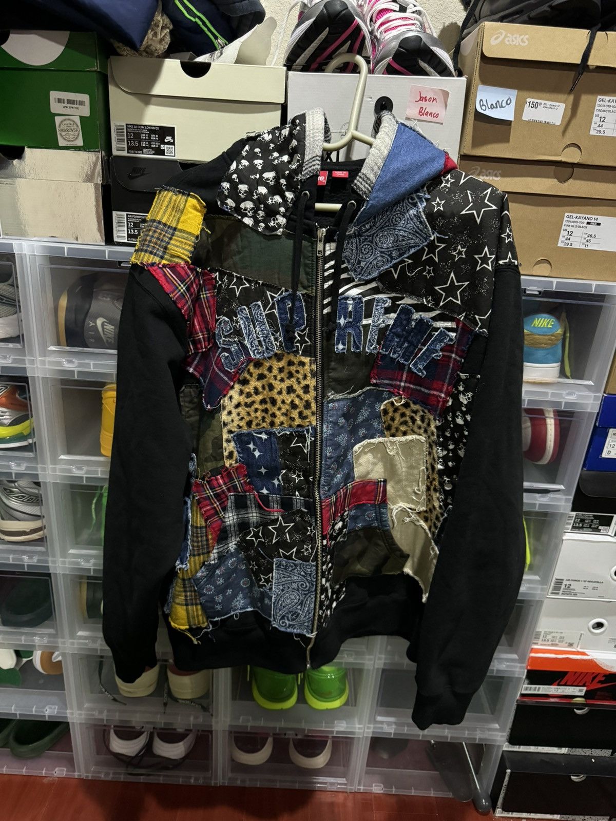 image of Supreme Patchwork Zip Hoodie Fw22 in Black, Men's (Size 2XL)