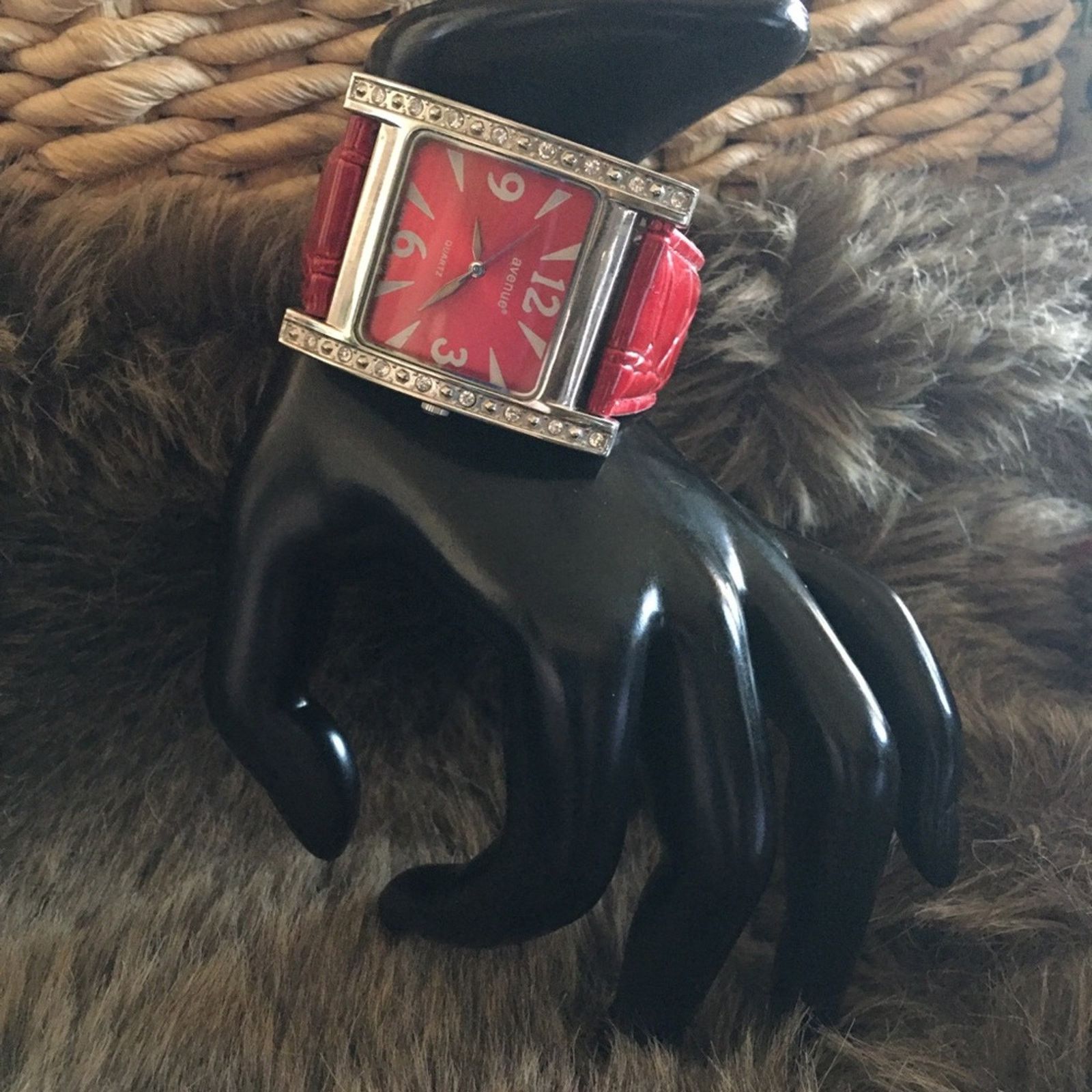 Avenue Ladies Avenue red croc embossed rhinestone watch Size ONE SIZE - 4 Thumbnail
