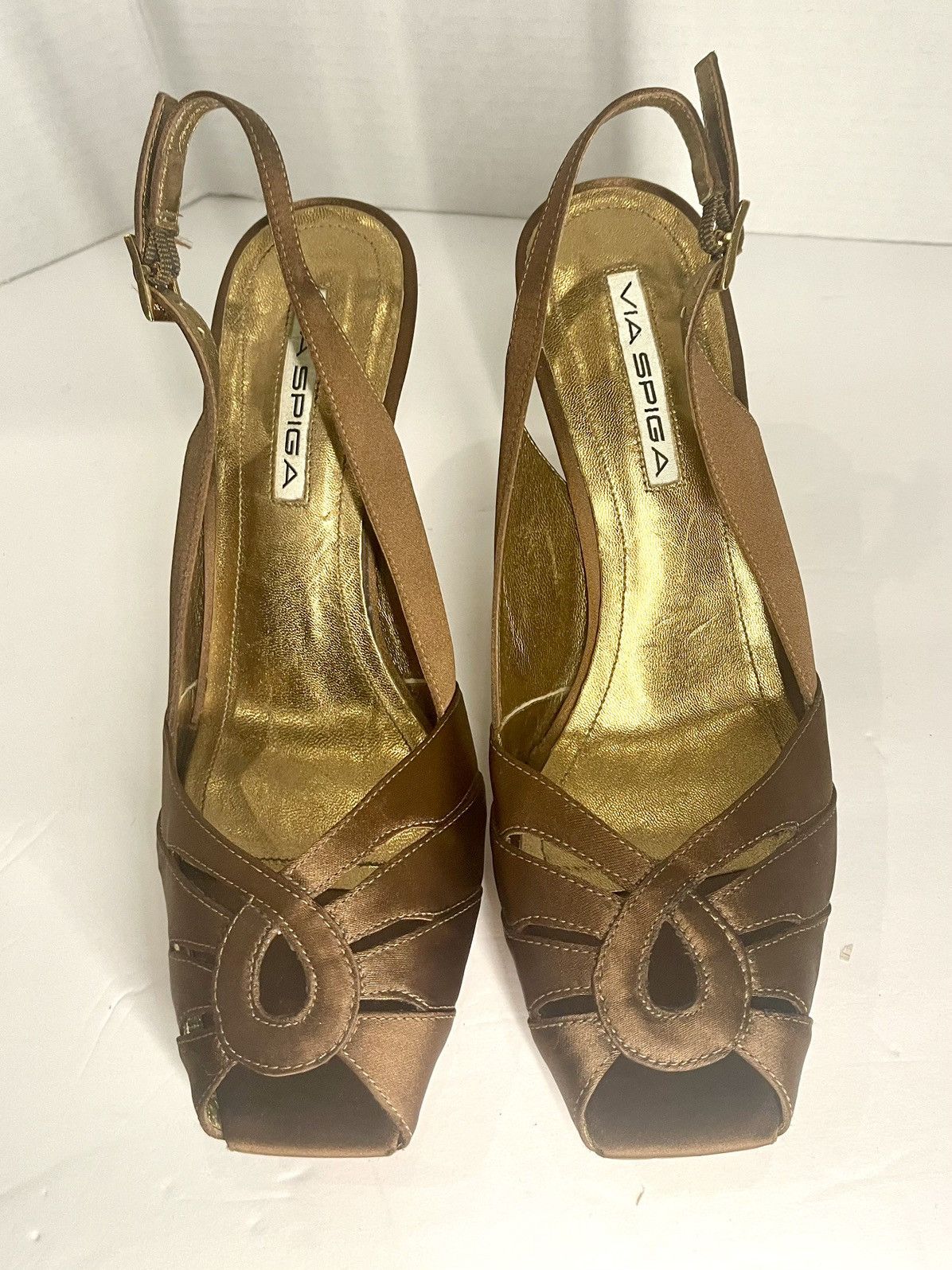 Other Via Spiga Vero Cuoio Copper Brown Satin Peep Toe Size US 8.5 / IT 38.5 - 1 Thumbnail