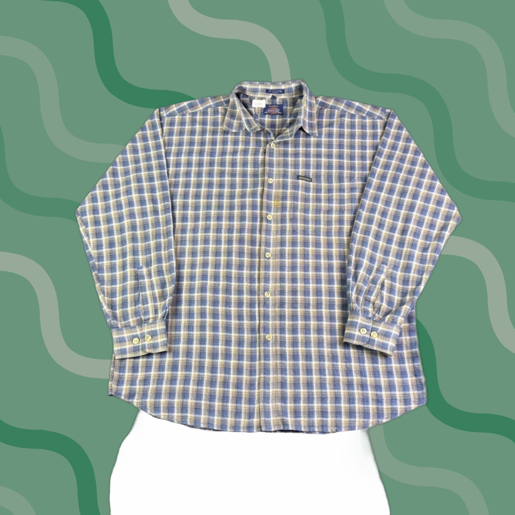 Dickies Dickies Mens Blue Tan Plaid Long Sleeve Button Down Work Shirt XL Adjustable Pocketed Button Up Shirt Size US XL / EU 56 / 4 - 1 Thumbnail