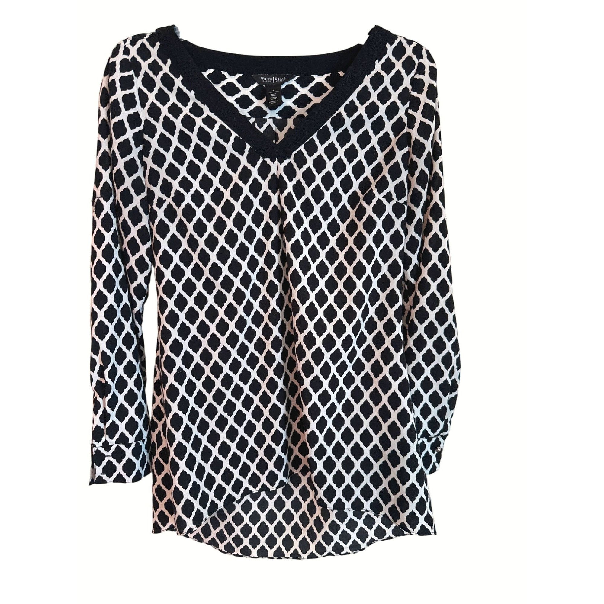 White House Black Market White House Black Market Long Sleeve Geometric Print Blouse Size S / US 4 / IT 40 - 1 Thumbnail
