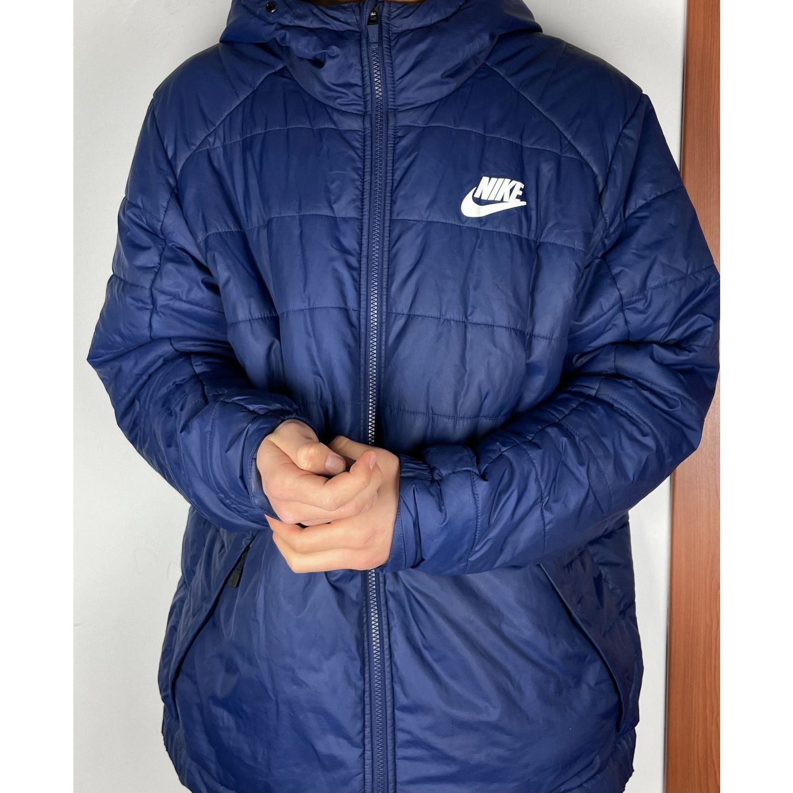 Nike Nike Men Blue Long Sleeve Full Zip Hooded Puffer Jacket XL Size US XL / EU 56 / 4 - 2 Thumbnail