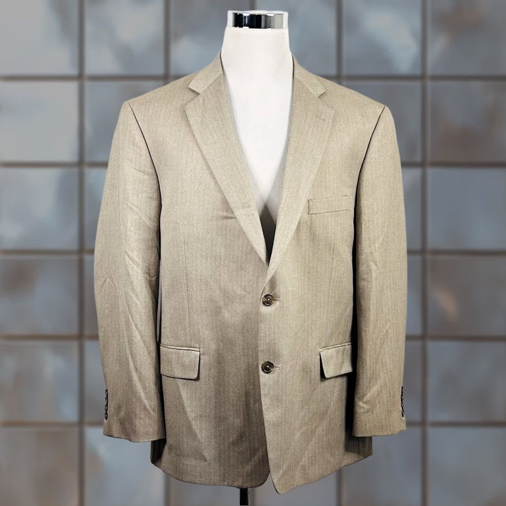 Stafford Stafford 48R Classic Fit Sport Coat Beige Herringbone Two-Button Vented Size US XS / EU 42 / 0 - 1 Thumbnail