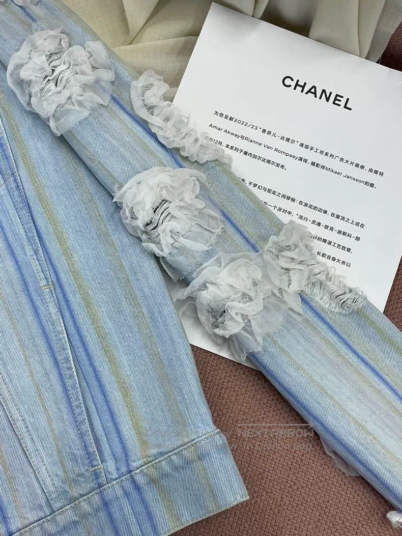 Chanel Chanel Waterfall Series Blue Camelia Denim Jacket Size XS / US 0-2 / IT 36-38 - 3 Thumbnail