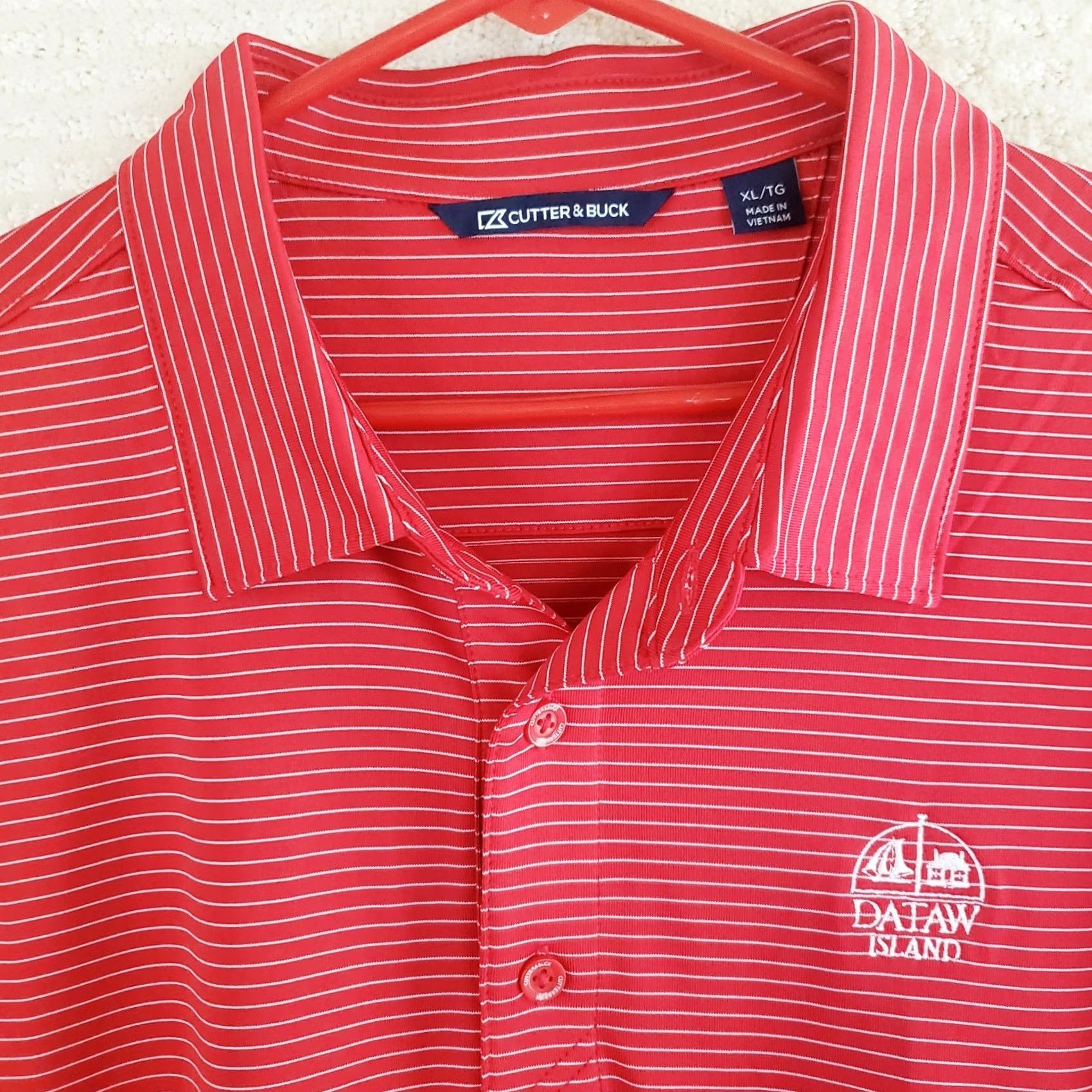Vintage Cutter and Buck Polo Shirt Men XL Red Striped Short Sleeve Logo Flag Dataw Isl Shirt Size US XL / EU 56 / 4 - 4 Thumbnail