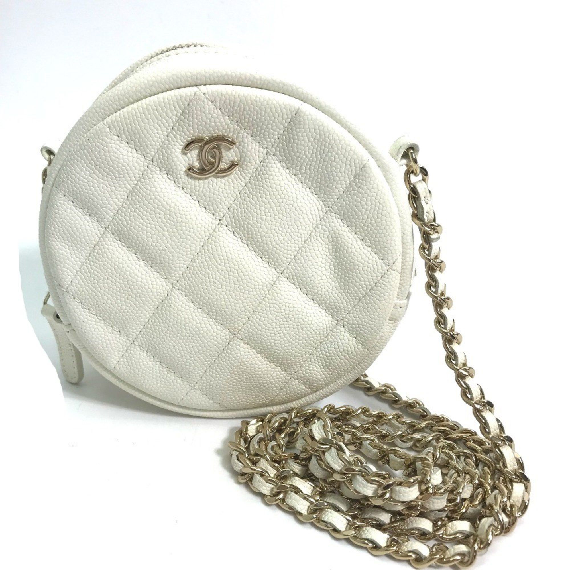 Chanel Chanel CC Mark Round Chain Bag Crossbody Shoulder Bag White Gold Size ONE SIZE - 1 Thumbnail