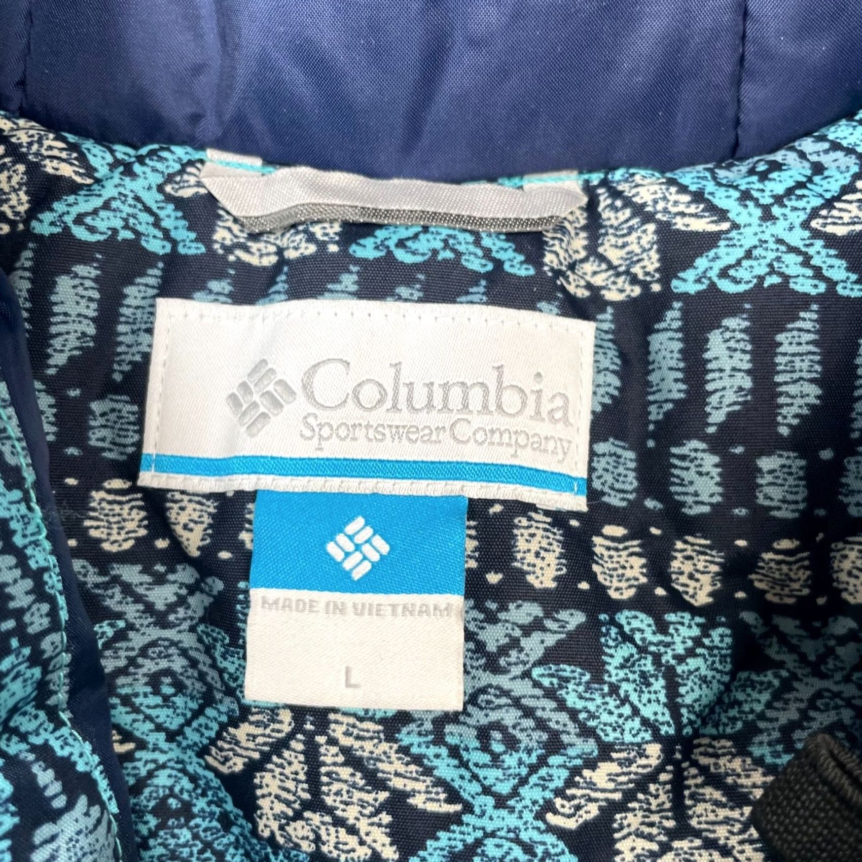 Vintage Columbia Girls Large Blue Geometric Aztec Puffer Jacket Hooded Full Zip Coat Size L / US 10 / IT 46 - 4 Thumbnail