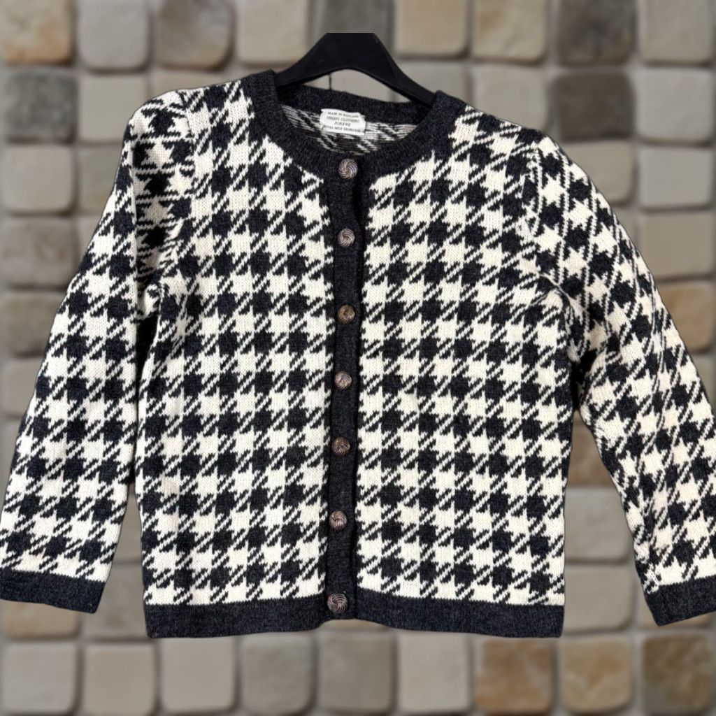 Vintage Sheeps Clothing Forewe Wool Sweater Womens S Ivory Black Houndstooth Cardigan Crew Neck Long Sleeve Knit Button Size S / US 4 / IT 40 - 1 Thumbnail