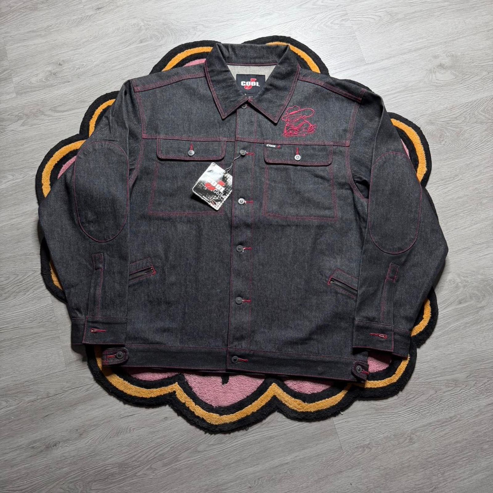 Vintage Y2K Cool J Embroidered Logo Raw Denim Trucker Jacket