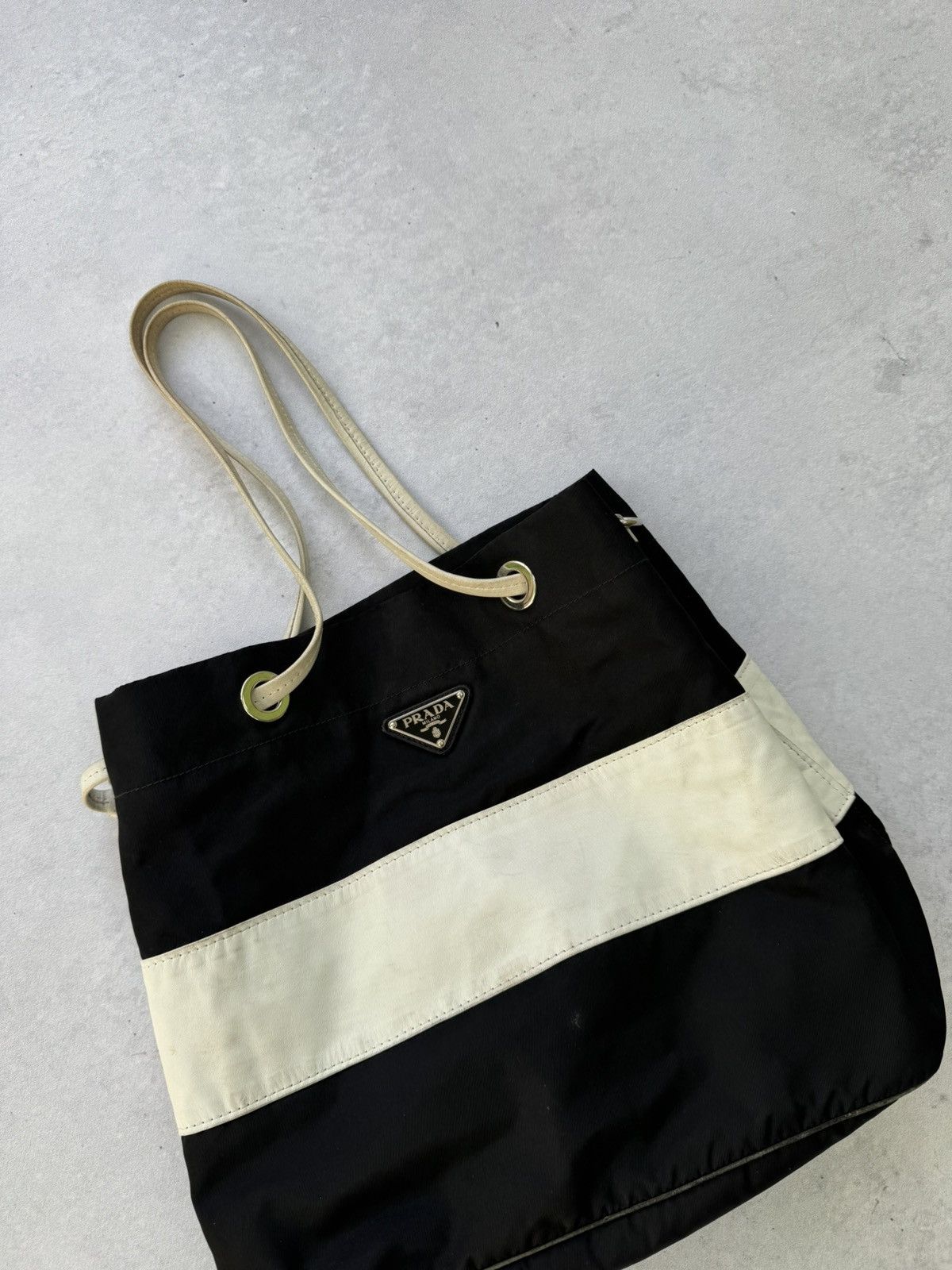 Prada Prada Nylon Totes Bag Black And White Lampo Furniture Size ONE SIZE - 5 Thumbnail