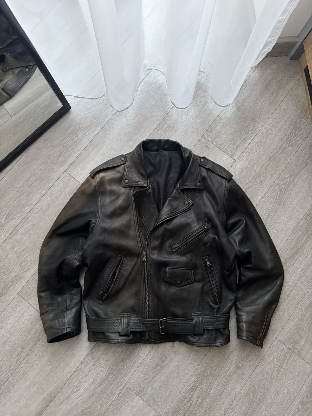 Japanese Brand Vintage Japan Black Sunfaded Biker Perfecto Leather Jacket Size US M / EU 48-50 / 2 - 1 Thumbnail