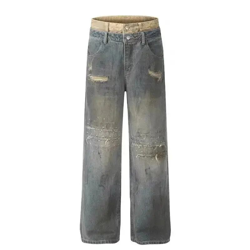 Japanese Brand Retro loose straight leg wide leg ripped jeans Size US 32 / EU 48 - 3 Thumbnail