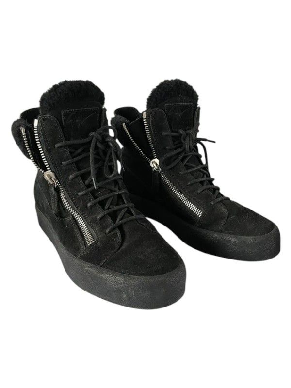 Giuseppe Zanotti Giuseppe Zanotti Black Suede Double-Zip Shearling High Top Size US 7 / EU 40 - 1 Thumbnail