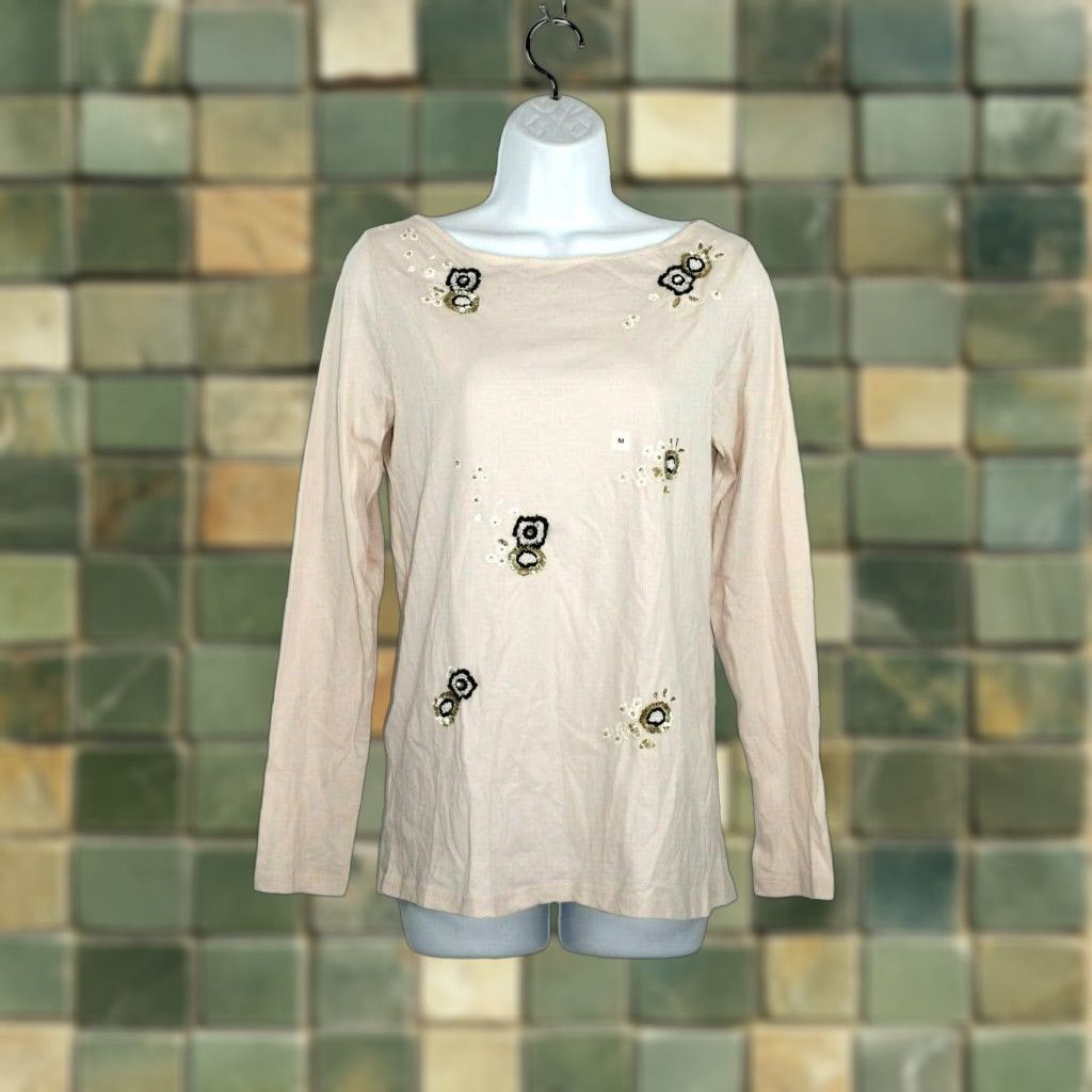 Ann Taylor Ann Taylor LOFT Beige Floral Bead Appliqué Blouse Long Sleeve  Shirt Women Medium | Grailed, image size:1024x1024