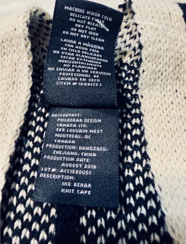 Ike Behar Ike Behar Knit Cape / Ruana Wrap – Black & Cream – One Size Size ONE SIZE - 5 Thumbnail