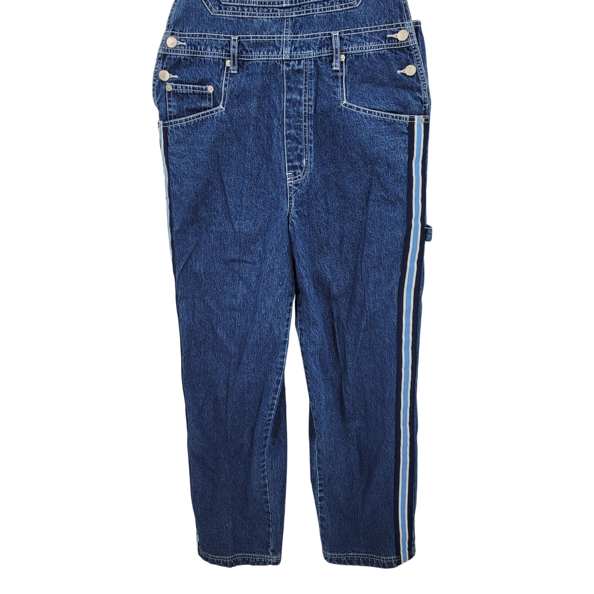 Vintage Vtg 80s Revolt Denim Overalls Sz L Cotton Racing Stripe Pock Size 34" / US 12 / IT 48 - 5 Thumbnail