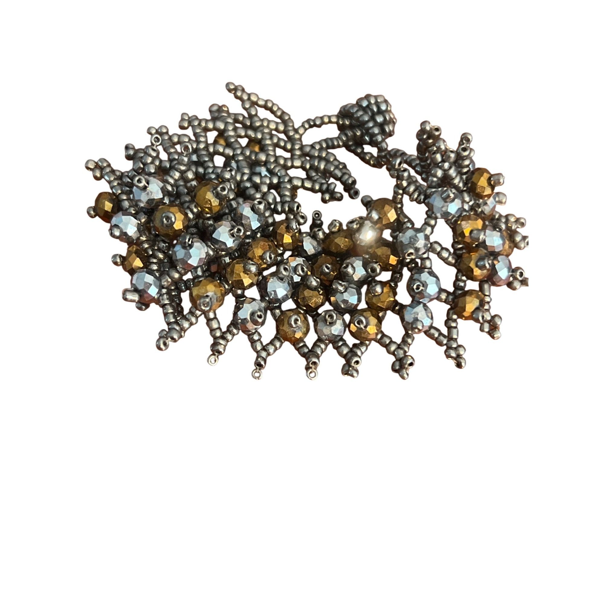 Other Silver Copper Tone Seed Bead Bracelet Metallic Button Clasp Size ONE SIZE - 1 Thumbnail