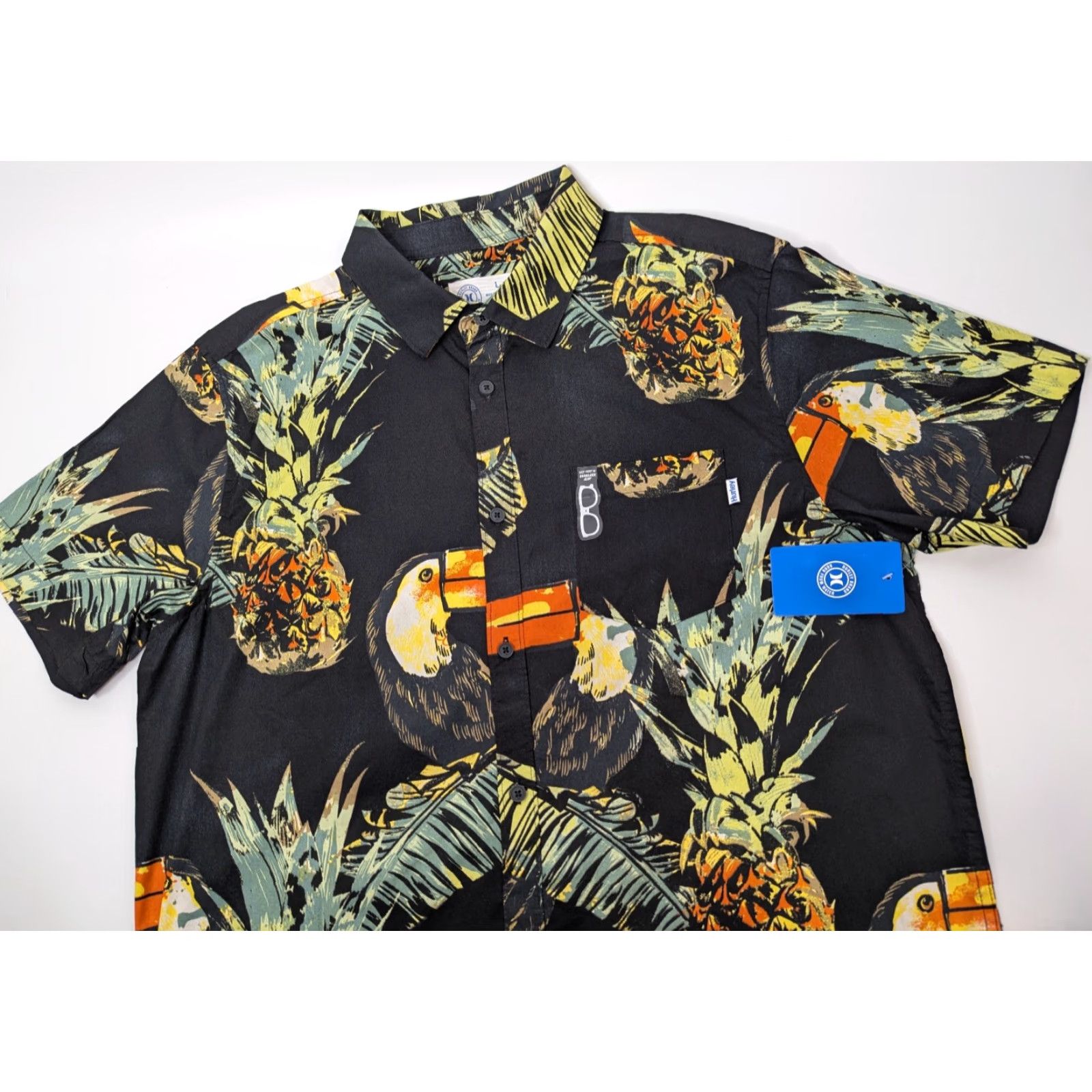 Hurley NWT Hurley Shirt Button-Up Short Sleeve AOP Tropical Toucan Pineapple Black Size L Mens Size US L / EU 52-54 / 3 - 2 Thumbnail