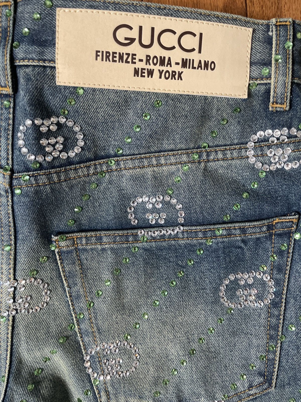 Gucci Straight Leg Frayed Crystal-Embellished Jeans Size US 30 / EU 46 - 6 Thumbnail